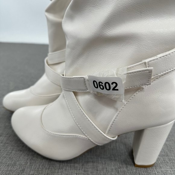 Bamboo Daystar Boots Mid Calf 9 Off White Zipper Brand New Scrunched 3” Heels - Picture 16 of 16